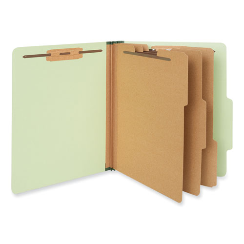 Picture of Eight-Section Pressboard Classification Folders, 3" Expansion, 3 Dividers, 8 Fasteners, Letter Size, Green Exterior, 10/Box