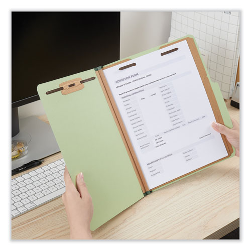 Picture of Eight-Section Pressboard Classification Folders, 3" Expansion, 3 Dividers, 8 Fasteners, Letter Size, Green Exterior, 10/Box