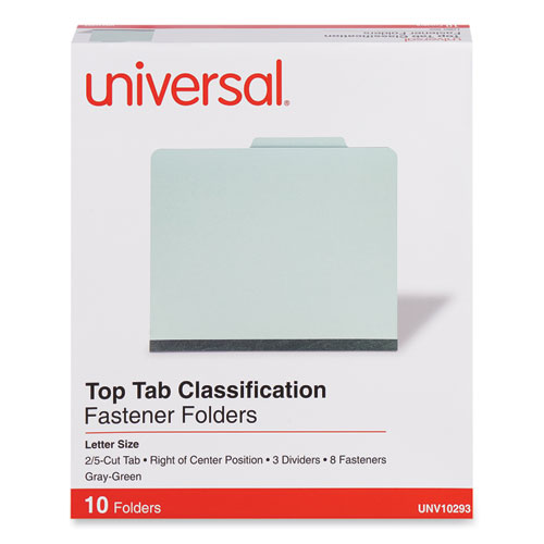 Picture of Eight-Section Pressboard Classification Folders, 3" Expansion, 3 Dividers, 8 Fasteners, Letter Size, Gray-Green, 10/Box