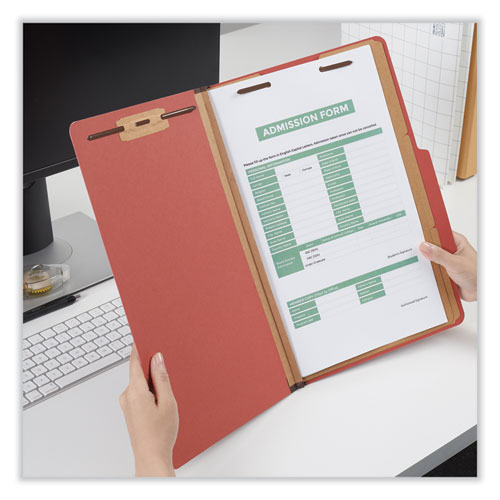 Picture of Eight-Section Pressboard Classification Folders, 3" Expansion, 3 Dividers, 8 Fasteners, Legal Size, Red Exterior, 10/Box