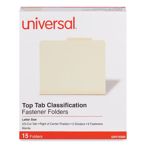 Picture of Six-Section Classification Folders, 2" Expansion, 2 Dividers, 6 Fasteners, Letter Size, Manila Exterior, 15/Box