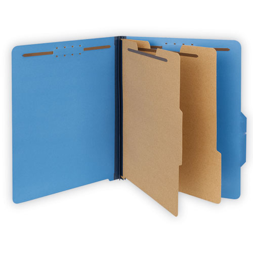 Picture of Bright Colored Pressboard Classification Folders, 2" Expansion, 2 Dividers, 6 Fasteners, Letter Size, Cobalt Blue, 10/Box