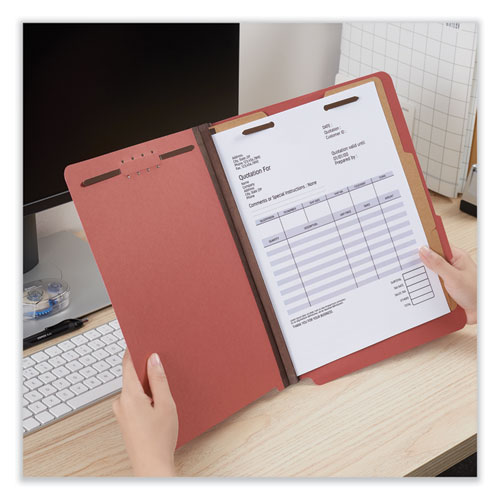 Picture of Bright Colored Pressboard Classification Folders, 2" Expansion, 2 Dividers, 6 Fasteners, Letter Size, Ruby Red, 10/Box