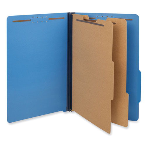 Picture of Bright Colored Pressboard Classification Folders, 2" Expansion, 2 Dividers, 6 Fasteners, Legal Size, Cobalt Blue, 10/Box