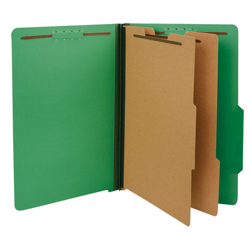 Picture of Bright Colored Pressboard Classification Folders, 2" Expansion, 2 Dividers, 6 Fasteners, Legal Size, Emerald Green, 10/Box