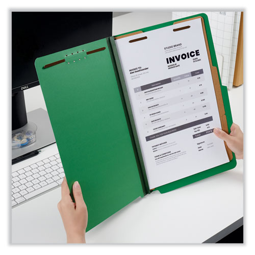 Picture of Bright Colored Pressboard Classification Folders, 2" Expansion, 2 Dividers, 6 Fasteners, Legal Size, Emerald Green, 10/Box