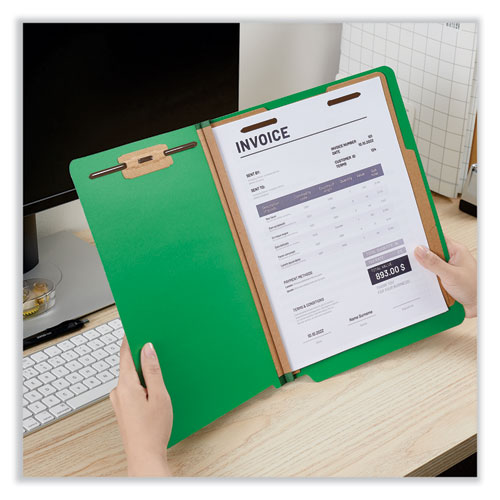 Picture of Deluxe Six-Section Pressboard End Tab Classification Folders, 2 Dividers, 6 Fasteners, Letter Size, Green, 10/Box