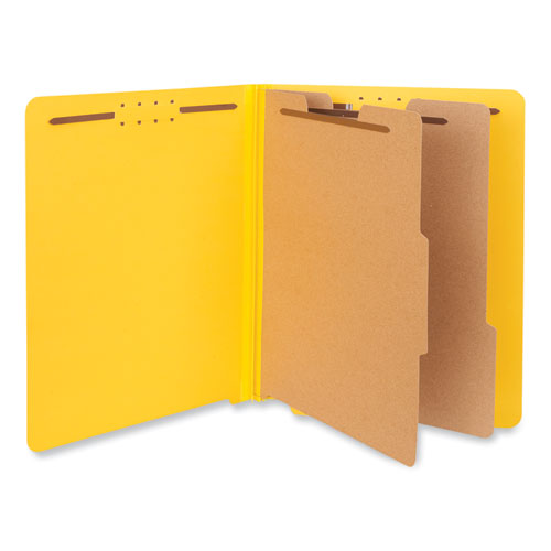 Picture of Deluxe Six-Section Pressboard End Tab Classification Folders, 2 Dividers, 6 Fasteners, Letter Size, Yellow, 10/Box