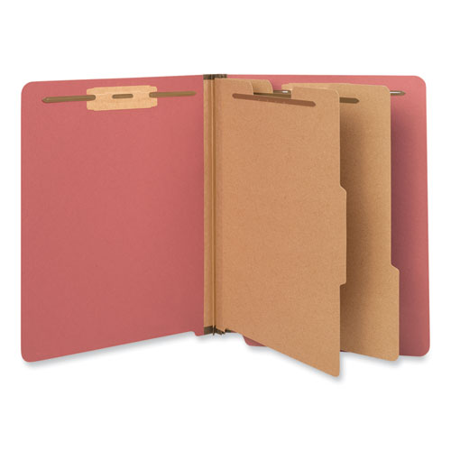 Picture of Deluxe Six-Section Pressboard End Tab Classification Folders, 2 Dividers, 6 Fasteners, Letter Size, Bright Red, 10/Box