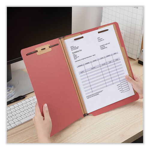 Picture of Deluxe Six-Section Pressboard End Tab Classification Folders, 2 Dividers, 6 Fasteners, Letter Size, Bright Red, 10/Box