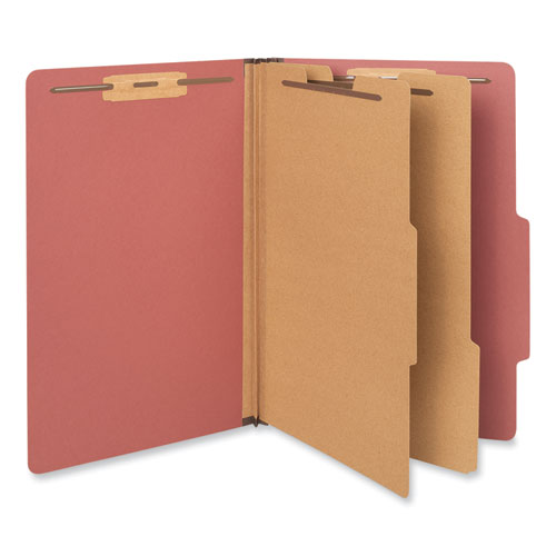 Picture of Six-Section Classification Folders, Heavy-Duty Pressboard Cover, 2 Dividers, 6 Fasteners, Legal Size, Brick Red, 20/Box