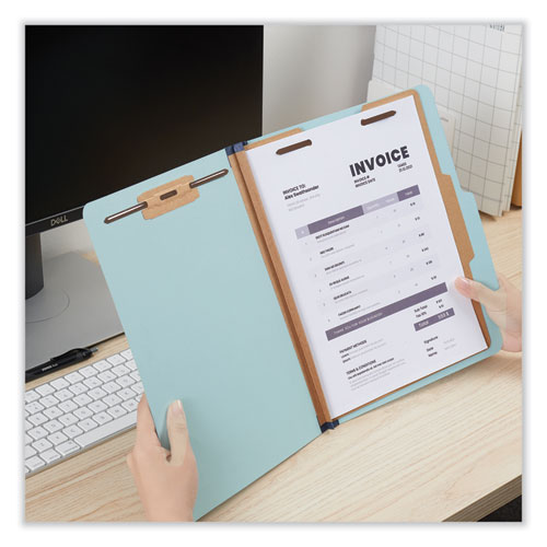 Picture of Four-Section Pressboard Classification Folders, 1.75" Expansion, 1 Divider, 4 Fasteners, Letter Size, Light Blue, 20/Box