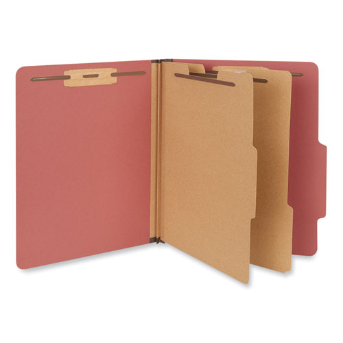 Picture of Six-Section Classification Folders, Heavy-Duty Pressboard Cover, 2 Dividers, 6 Fasteners, Letter Size, Brick Red, 20/Box