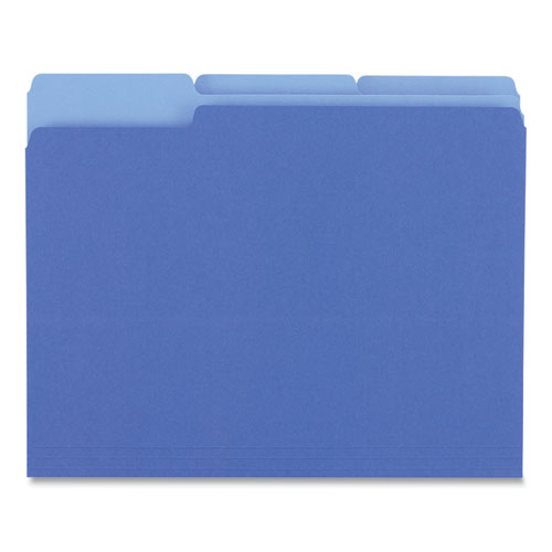 Picture of Deluxe Colored Top Tab File Folders, 1/3-Cut Tabs: Assorted, Letter Size, Blue/Light Blue, 100/Box