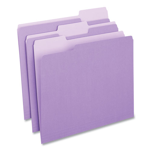 Picture of Deluxe Colored Top Tab File Folders, 1/3-Cut Tabs: Assorted, Letter Size, Violet/Light Violet, 100/Box