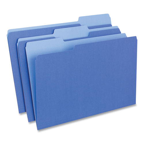 Picture of Deluxe Colored Top Tab File Folders, 1/3-Cut Tabs: Assorted, Legal Size, Blue/Light Blue, 100/Box