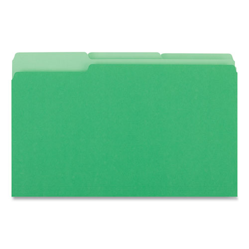 Picture of Deluxe Colored Top Tab File Folders, 1/3-Cut Tabs: Assorted, Legal Size, Bright Green/Light Green, 100/Box