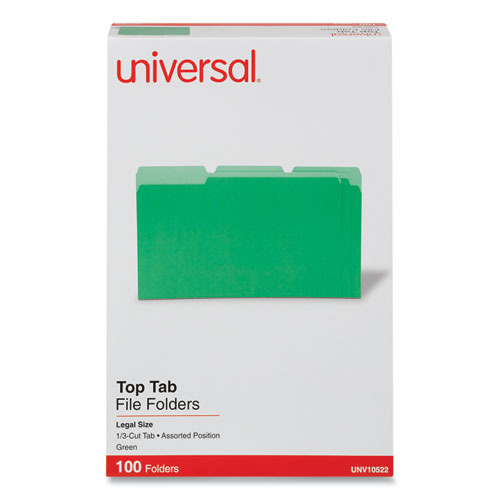 Picture of Deluxe Colored Top Tab File Folders, 1/3-Cut Tabs: Assorted, Legal Size, Bright Green/Light Green, 100/Box