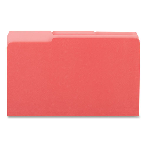 Picture of Deluxe Colored Top Tab File Folders, 1/3-Cut Tabs: Assorted, Legal Size, Red/Light Red, 100/Box