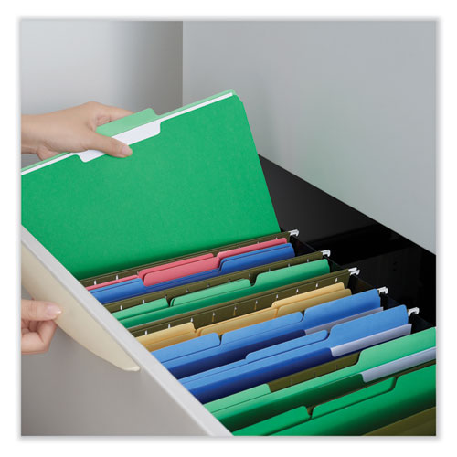 Picture of Interior File Folders, 1/3-Cut Tabs: Assorted, Letter Size, 11-pt Stock, Green, 100/Box