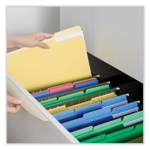 Picture of Interior File Folders, 1/3-Cut Tabs: Assorted, Letter Size, 11-pt Stock, Yellow, 100/Box