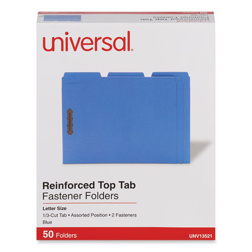 Picture of Deluxe Reinforced Top Tab Fastener Folders, 0.75" Expansion, 2 Fasteners, Letter Size, Blue Exterior, 50/Box