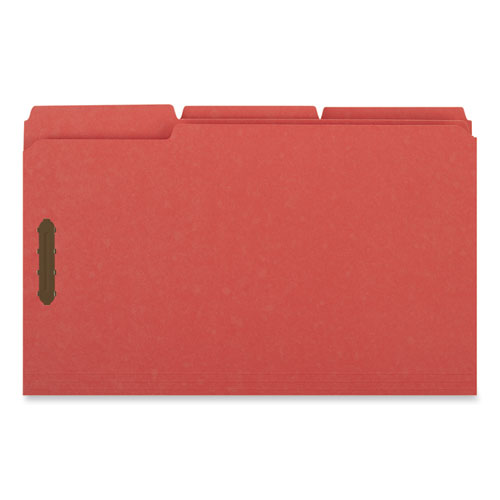 Picture of Deluxe Reinforced Top Tab Fastener Folders, 0.75" Expansion, 2 Fasteners, Legal Size, Red Exterior, 50/Box