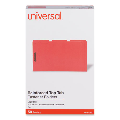 Picture of Deluxe Reinforced Top Tab Fastener Folders, 0.75" Expansion, 2 Fasteners, Legal Size, Red Exterior, 50/Box