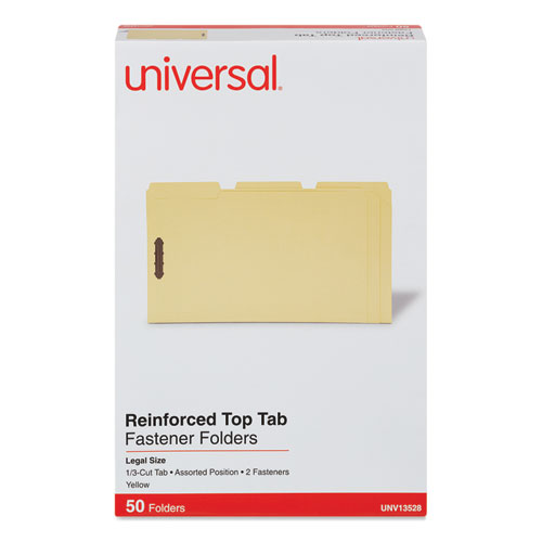 Picture of Deluxe Reinforced Top Tab Fastener Folders, 0.75" Expansion, 2 Fasteners, Legal Size, Yellow Exterior, 50/Box