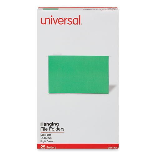 Picture of Deluxe Bright Color Hanging File Folders, Legal Size, 1/5-Cut Tabs, Bright Green, 25/Box