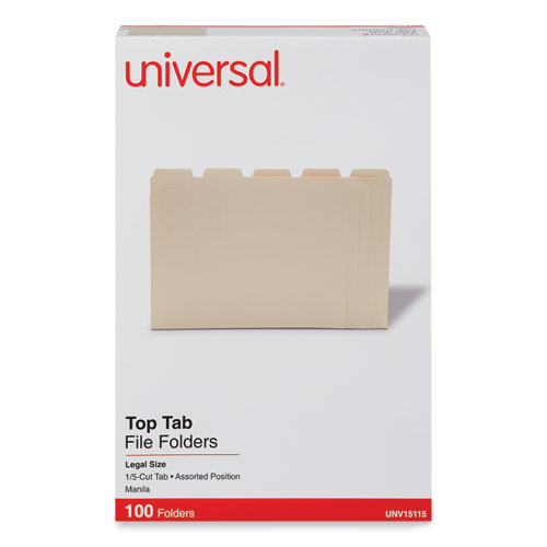 Picture of Top Tab File Folders, 1/5-Cut Tabs: Assorted, Legal Size, 0.75" Expansion, Manila, 100/Box