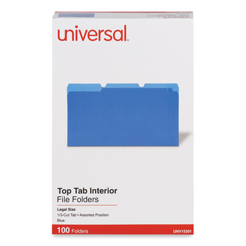 Picture of Interior File Folders, 1/3-Cut Tabs: Assorted, Legal Size, 11-pt Stock, Blue, 100/Box