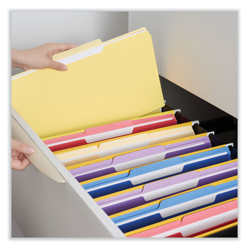 Picture of Interior File Folders, 1/3-Cut Tabs: Assorted, Legal Size, 11-pt Stock, Yellow, 100/Box