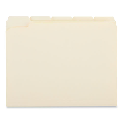 Picture of Double-Ply Top Tab Manila File Folders, 1/5-Cut Tabs: Assorted, Letter Size, 0.75" Expansion, Manila, 100/Box