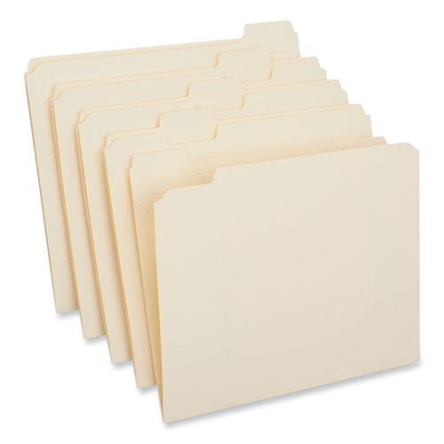 Picture of Double-Ply Top Tab Manila File Folders, 1/5-Cut Tabs: Assorted, Letter Size, 0.75" Expansion, Manila, 100/Box