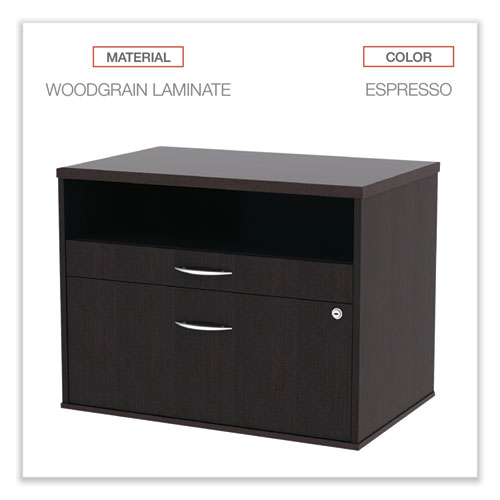 Picture of Alera Open Office Desk Series Low File Cabinet Credenza, 2-Drawer: Pencil/File,Legal/Letter,1 Shelf,Espresso,29.5x19.13x22.88