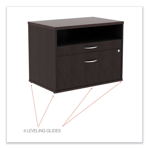 Picture of Alera Open Office Desk Series Low File Cabinet Credenza, 2-Drawer: Pencil/File,Legal/Letter,1 Shelf,Espresso,29.5x19.13x22.88