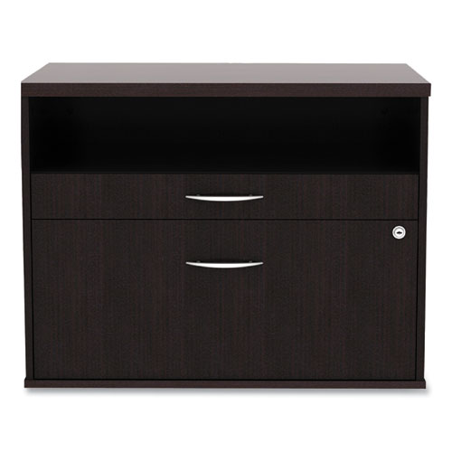 Picture of Alera Open Office Desk Series Low File Cabinet Credenza, 2-Drawer: Pencil/File,Legal/Letter,1 Shelf,Espresso,29.5x19.13x22.88