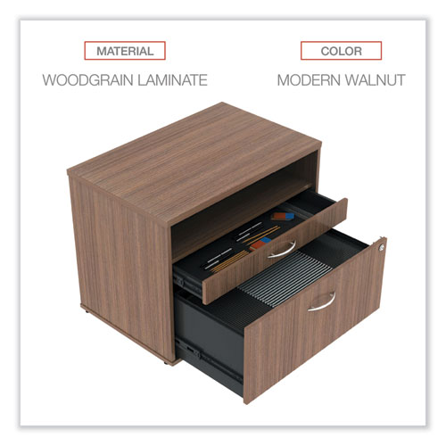 Picture of Alera Open Office Desk Series Low File Cabinet Credenza, 2-Drawer: Pencil/File, Legal/Letter, 1 Shelf,Walnut,29.5x19.13x22.88