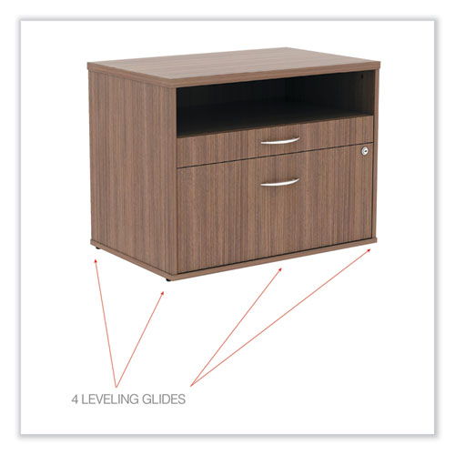 Picture of Alera Open Office Desk Series Low File Cabinet Credenza, 2-Drawer: Pencil/File, Legal/Letter, 1 Shelf,Walnut,29.5x19.13x22.88