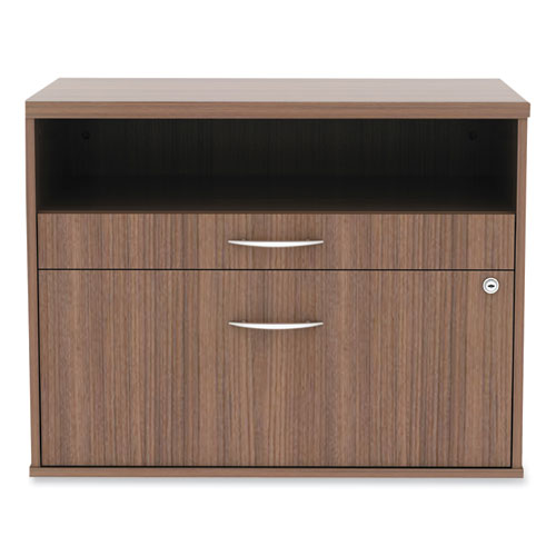 Picture of Alera Open Office Desk Series Low File Cabinet Credenza, 2-Drawer: Pencil/File, Legal/Letter, 1 Shelf,Walnut,29.5x19.13x22.88