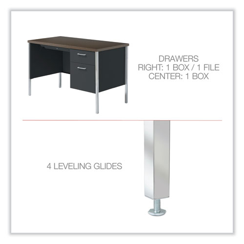 Picture of Single Pedestal Steel Desk, 45.25" x 24" x 29.5", Mocha/Black, Chrome Legs