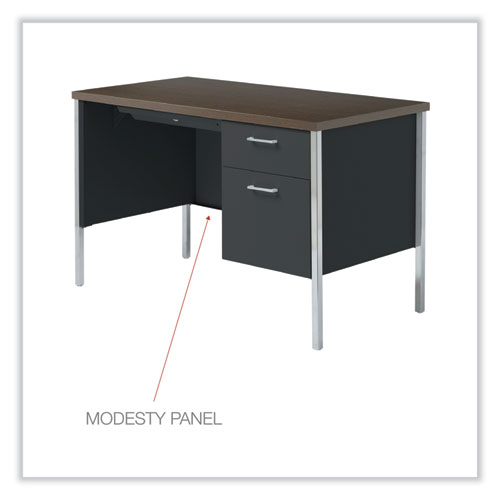 Picture of Single Pedestal Steel Desk, 45.25" x 24" x 29.5", Mocha/Black, Chrome Legs