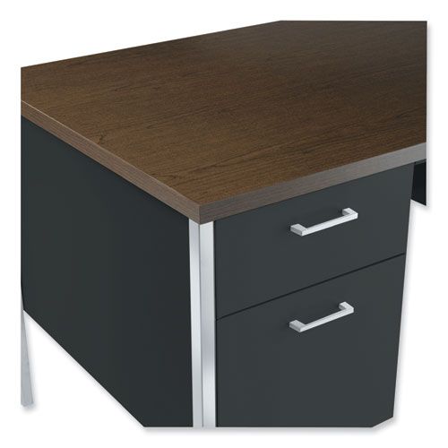 Picture of Single Pedestal Steel Desk, 45.25" x 24" x 29.5", Mocha/Black, Chrome Legs