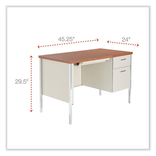 Picture of Single Pedestal Steel Desk, 45.25" x 24" x 29.5", Cherry/Putty, Chrome-Plated Legs