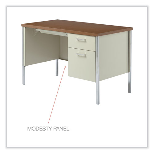 Picture of Single Pedestal Steel Desk, 45.25" x 24" x 29.5", Cherry/Putty, Chrome-Plated Legs