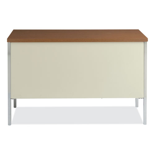 Picture of Single Pedestal Steel Desk, 45.25" x 24" x 29.5", Cherry/Putty, Chrome-Plated Legs