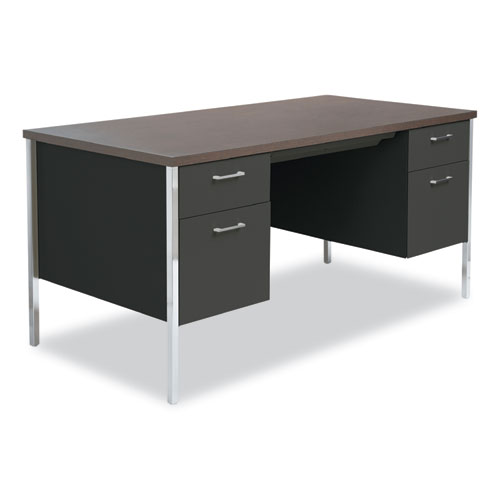 Picture of Double Pedestal Steel Desk, 60" x 30" x 29.5", Mocha/Black