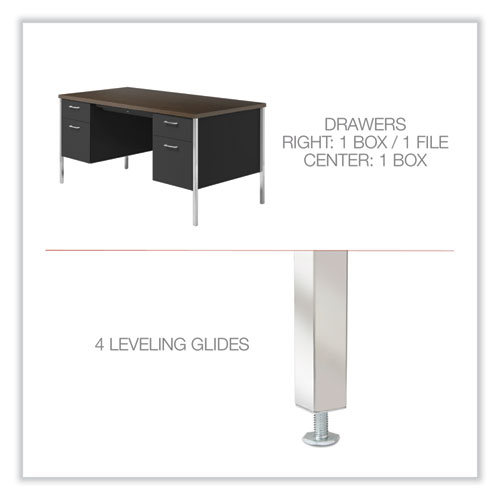 Picture of Double Pedestal Steel Desk, 60" x 30" x 29.5", Mocha/Black, Chrome-Plated Legs
