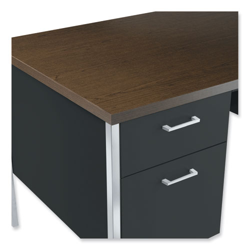 Picture of Double Pedestal Steel Desk, 60" x 30" x 29.5", Mocha/Black, Chrome-Plated Legs